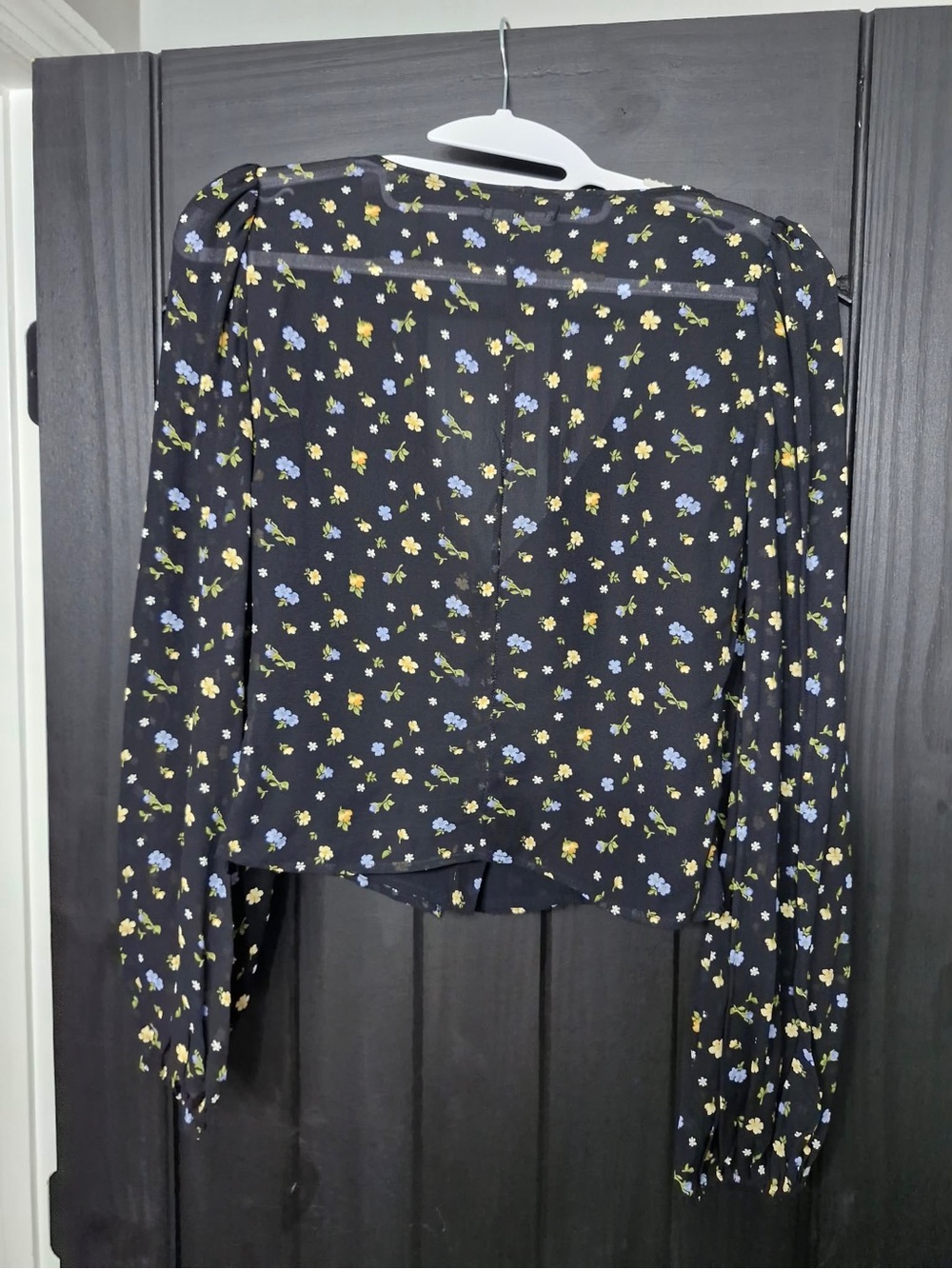 Reformation Black Floral V-Neck Buttoned Peplum Blouse - Picture 3 of 3